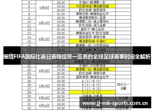 围绕FIFA国际比赛日赛程信息一览表的全球足球赛事时间全解析